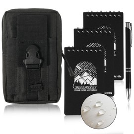 3" x 5" Waterproof Notebook Cover Pocket With Pen, Write in the Rain Notebook - Reusable Small Notepad for Study Notes, Outdoor Hikes, Travel Logs and Police Gear, Spiral Bound Stone Paper Notebook with Bag(black)