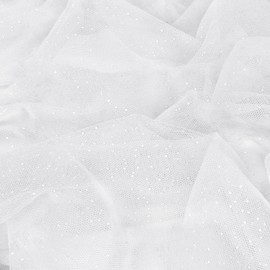 Entisn Glitter Tulle Fabric, 3 Yards x 60 Inch Wide Tulle Bolt White Tulle Netting with Silver Sequin, Soft Sparkly Tulle Fabric Bulk for Bridal Veil Wedding Decoration Tutu Skirt Gift Wrap