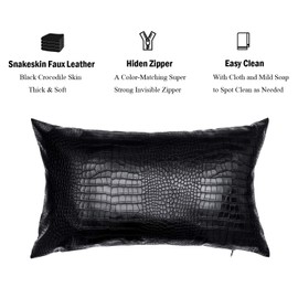 HDDahua Black Crocodile Skin Faux Leather Pillow Cover - Sofa Cushion Case - Decorative Modern Throw Covers for Living Room & Bedroom - 12x20 Inches - Black Pack of 1