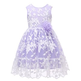 Bow Dream Rustic Flower Girl Dress Bridesmaid Lace Lavender 2