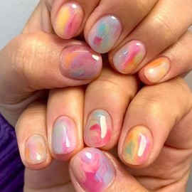 Square Fake Nails Short Press on Nails Color Gradient with Full Cover False Nails Design Acrylic Artificial Nails Glossy Glue on Nails Stick on Nails for Women Manicure Decoration 24Pcs