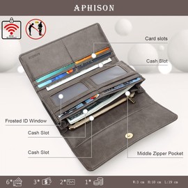 APHISON Purse for Women Ladies Purse RFID Blocking Leather Trifold Large Wallet with Hollow Sunflower Multiple Card Slots and Roomy Compartment
