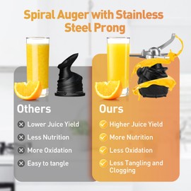 Secura Cold Press Juicer with Stainless Steel Prong Spiral Auger & Mesh Free Filter, Slow Juicer with Quiet Motor & Reverse Function for Vegetables and Fruits, Masticating Juicer Machines with Brush