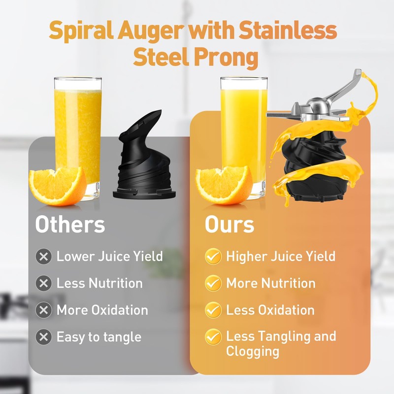 Secura Cold Press Juicer with Stainless Steel Prong Spiral Auger