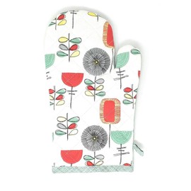 Vintage Style 100% Cotton Single Kitchen Oven Mitt Glove - Duck Egg Blue, Red (33 x 17cm)