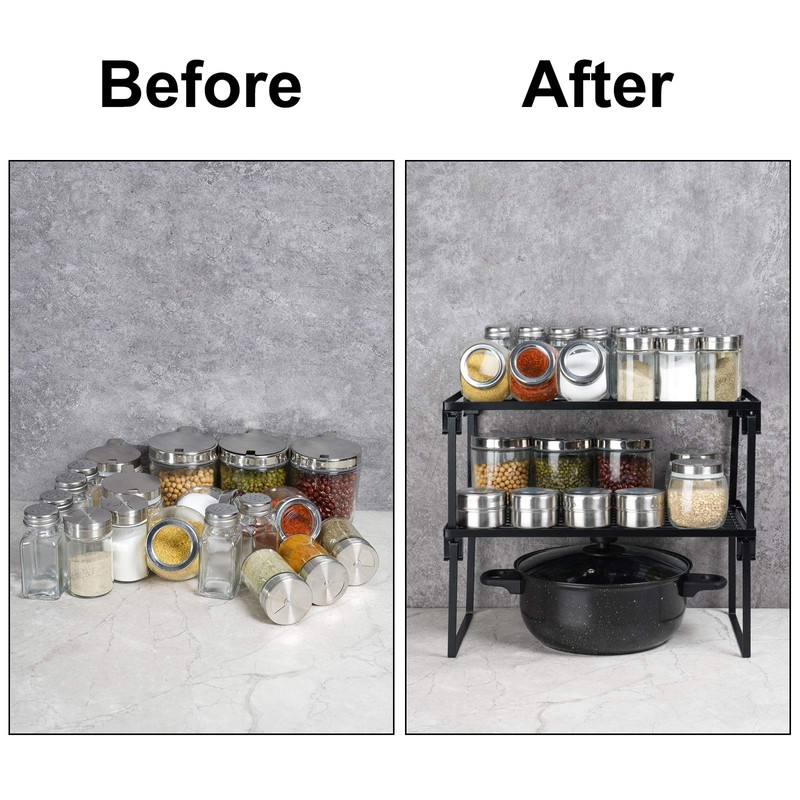 Tomorotec [2 Pack] Stackable Kitchen Storage Shelf Rack, Foldable Spice