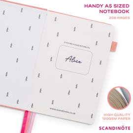 Scandinote A5 Bullet Dotted Journal - Pink, 208 Pages, 120gsm Paper, Vegan Leather Cover, 3 Bookmarks, Pen Loop, Pocket, Index, 180° Lay-Flat, 5mm Dot Grid for Bullet Journaling & Planning