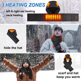 AYAMAYA Heated Scarf with Hidden Hat - Wireless Heating Pad with 5000mAh Rechargeable Battery, Lightweight Winter Warm Scarves