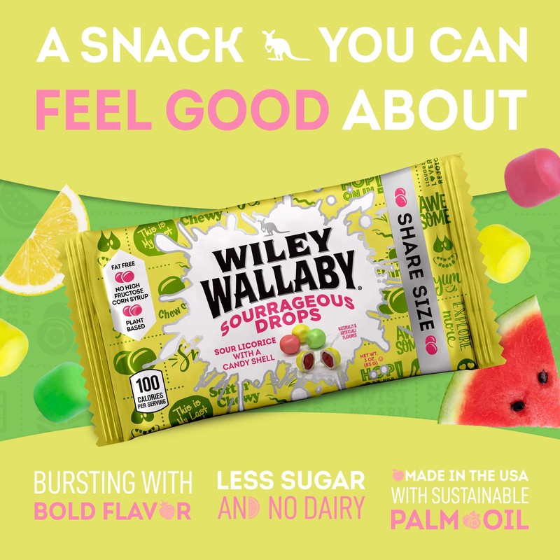 Wiley Wallaby Licorice Candy Bites 3.0 Ounce Gourmet Sourrageous Drops