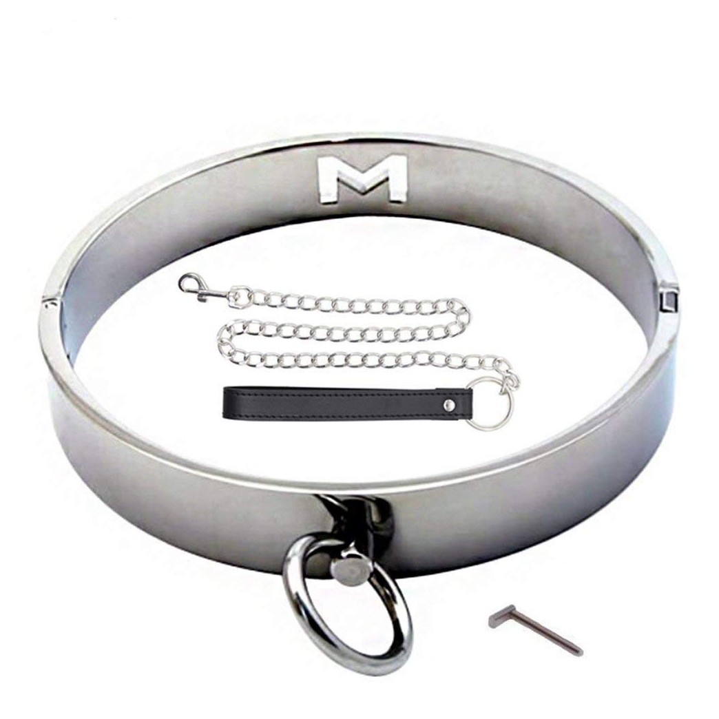 O Ring Metal Locking Collar - Davidsource Neck Collar with O Ring Magnetic Stainless Pin Restraint Gear BDSM Sex Toy