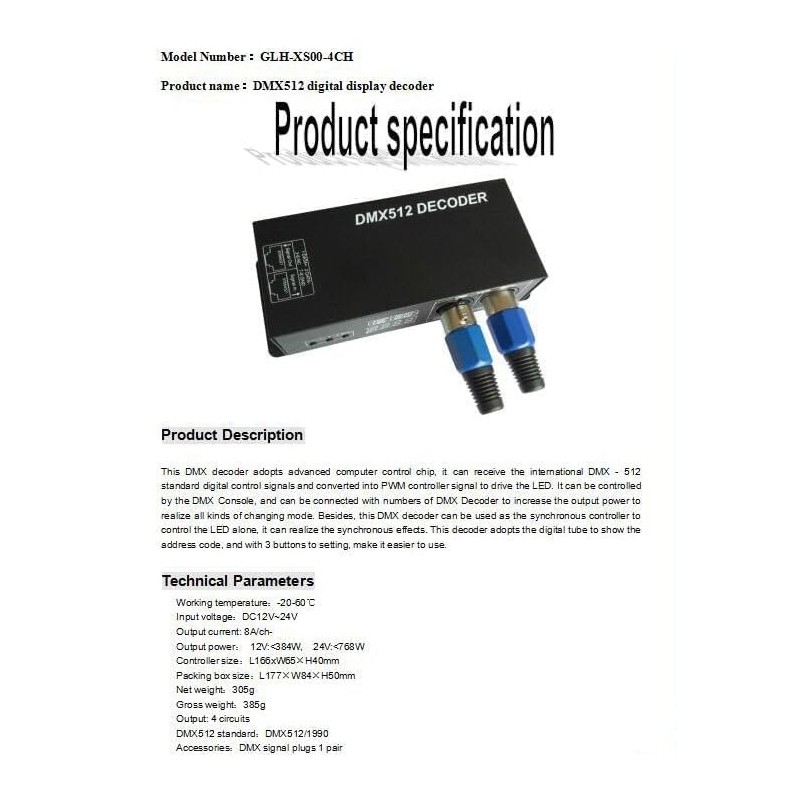 AMKI DMX 512 LED Decoder Controller 4CH Digital Display Decoder,DMX512