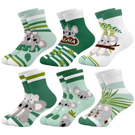 Queenshin Girls Socks Animal Kids Cute Socks Koala Funny Novelty Crew Cartoon Cotton Birthday Gifts 6 Pack