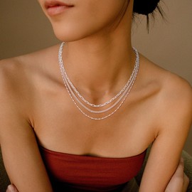 Bouzilli Gold/Silver Necklaces Stack For Women, 14K Gold/Sterling Silver Plated Layered Choker Necklace Set, Stackable Multilayer Simple Cuban Snake Paperclip Chain Set Jewelry Gift for Women