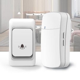 Wireless Doorbells, Over 150M Range and 38 Melodies, IP44 Waterproof Doorbell Kit and Mute Mode, CD Quality Sound and LED Flash, for Home Office Classroom, White