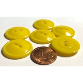 Unbranded Set of 6 Vintage NOS Glossy Yellow Plastic Sew-through Buttons 7/8" 23mm 14810