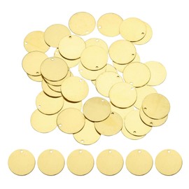QUARKZMAN Pack of 40 Brass Round Stamping Blanks DIY Label Tags 15 mm/0.59 Inch for Crafts, Pendant Decoration, 1.2 mm/0.05 Inch Single Sided Hole, Yellow, Brass