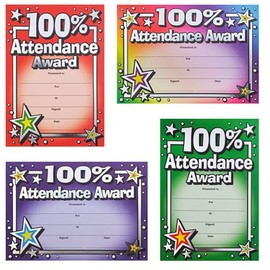 20 Metallic 100% Attendance Motivational Childrens Pupils School Praise Reward Certificates A5 Brainwaves Primary Teaching Services