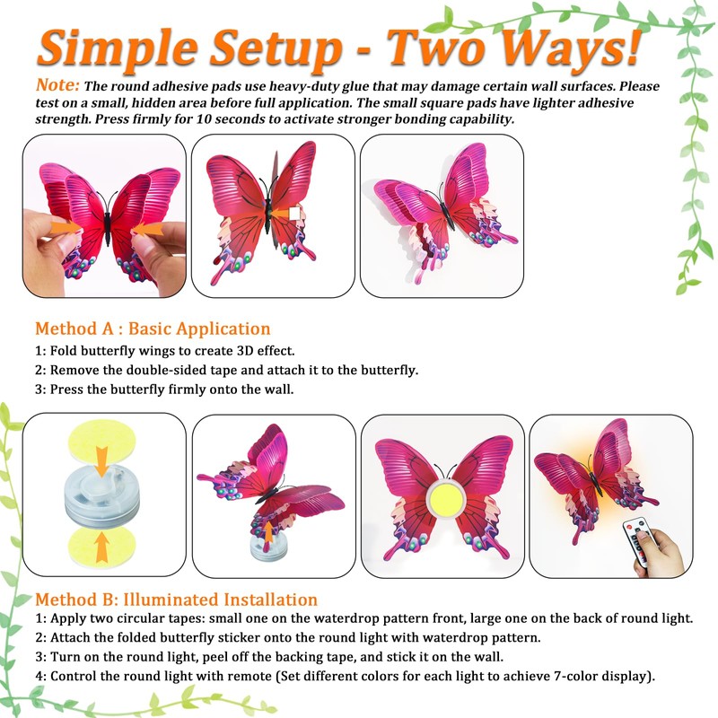 PChero LED Butterfly Wall Decor, 3D Butterfly Lights with Remote