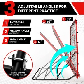 48x52inch Baseball Rebounder Anti-UV 3 Adjustable Angles Fielding Trainer, Volleyball Softball Football Rugby Baseball Bounce Back Net Stable Easy Storage Pitch Back Rebound Net with 4 Stakes