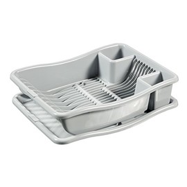 Curver 228565 Dish Drainer + Tray, Small, for 12 Plates, Plastic, Grey, 29 x 10.5 x 39 cm