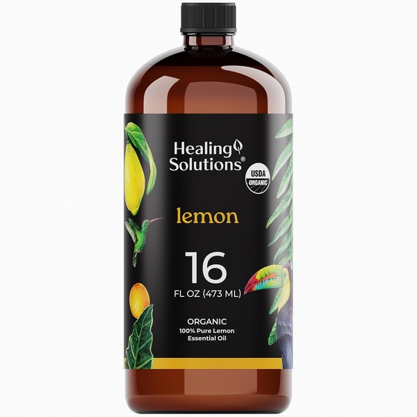 Healing Solutions Organic Lemon Essential Oil Bulk, 16 oz -