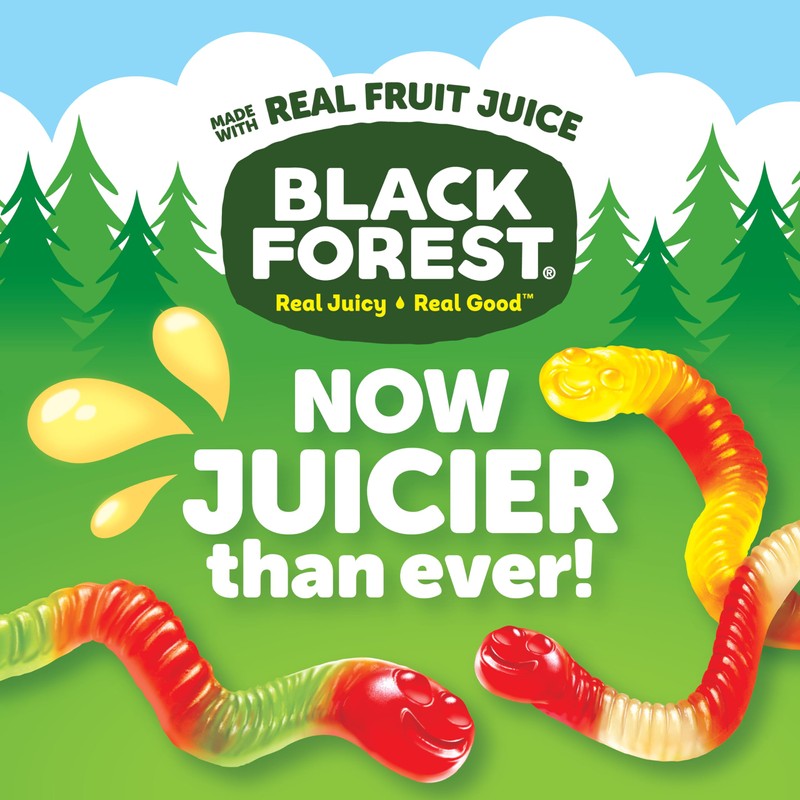 Black Forest Gummy Worms Candy, Made With Real Fruit Juice,