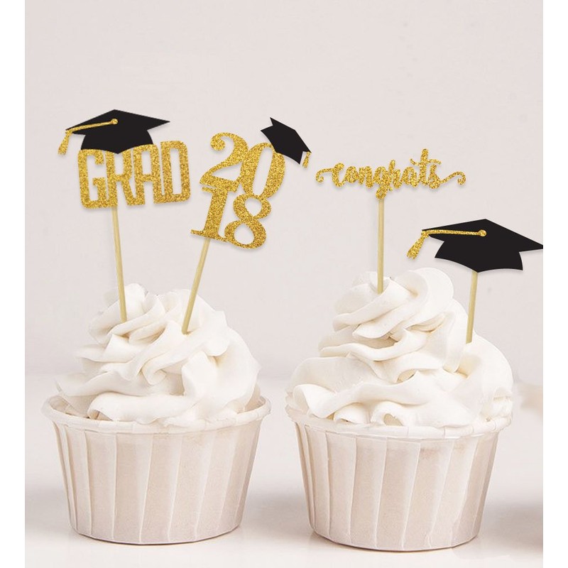 Darling Souvenir, Graduation Cap Theme Party Cupcake Toppers, Dessert Decorations