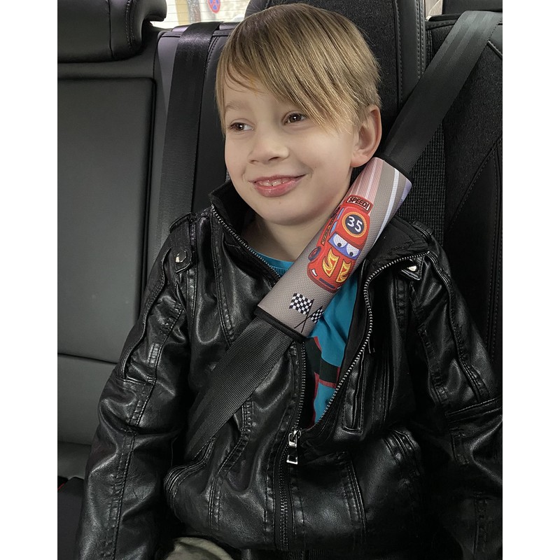 HECKBO 2 x Children's Car Seat Belt Pads, Racing Car