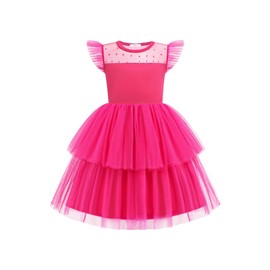 Arshiner Hot Pink Sundress for Toddler Double Tulle Birthday Party Valentine Kids Dresses 5-6Y