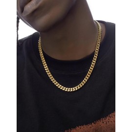 Oaldilee Mens Gold Cuban Chain Hip Hop Style Chains, 7mm Golden Cuban Link Chain for Men 28"