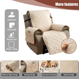 YUEANG Waterproof Recliner Chair Cover, Oversized Reversible Recliner Chair Covers with Pocket Washable Reclining Chair Covers Furniture Protector for Kids, Pets (28'',Cream)