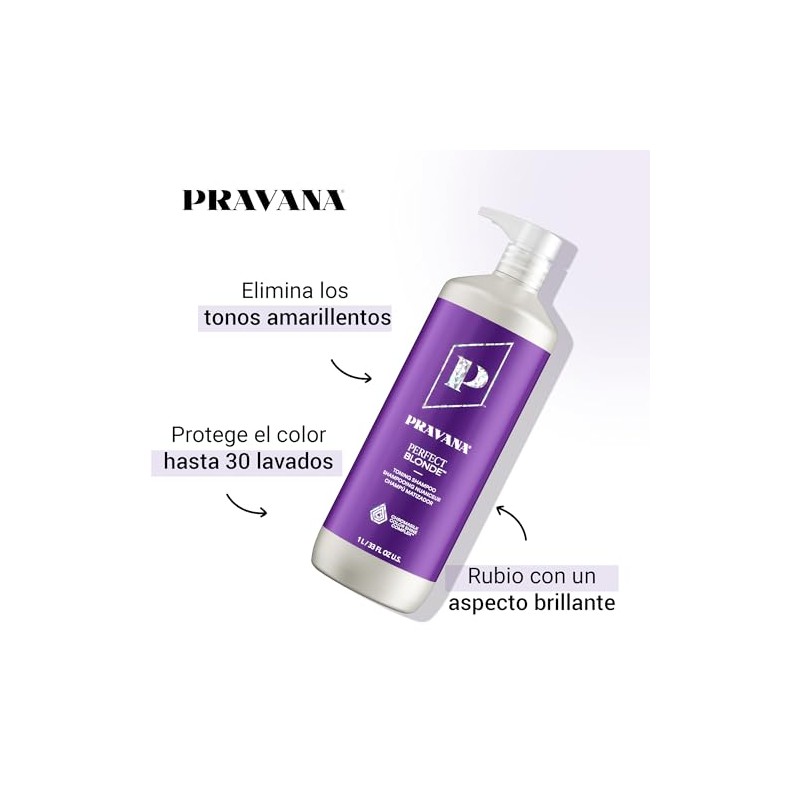 PRAVANA Perfect Blonde Shampoo Morado Matizador Cabello Rubio 976ml