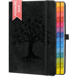 Password Book with Colorful Alphabetical Tabs, 8.4" x 5.8" Hardcover Password Keeper Organizer for Managing Internet Website Addresses and Logins, Ideal Gift for Home and Office - Black