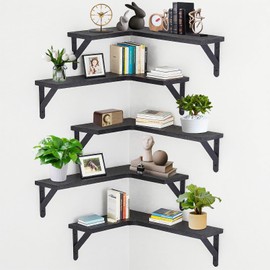 CACASO 5 Pack Floating Shelves, Rustic Wood, Black