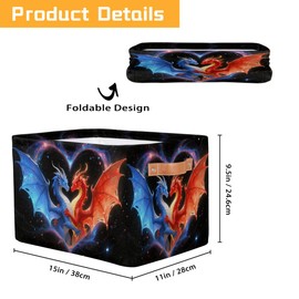 Nursery Decor Laundry Hamper Basket - Blue Red Dragon Collapsible Rectangle Shelf Closet Organizer Bins - Kids Dirty Clothes Basket for Bedroom,Bathroom,Toy Bin,Gift Basket