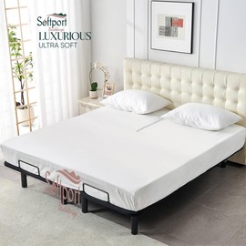 Flex Top King Fitted Sheets for Adjustable Beds 600 Thread Count Half Split 3 PC Fitted Sheet - Soft - King 32 Split Head Fitted Sheet Fits Upto 18 Inch Deep Pocket (White)