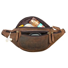 STILORD 'Eliah' Leather Waist Bag Vintage | Unisex Belt Bag for Travel, Festivals, and Outdoor | Genuine Leather Fanny Pack for Phone, Camera, and Valuables, Colour:Colorado - Brown