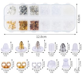 600Pcs Earring Backs,12 Styles Earring Backs Safety Backs,Gold,Rose gold & Silver, Rubber, Plastic, Butterfly Shape Stoppers with Storage Box,Earrings Stoppers for Women's DIY Jewelry Supplies