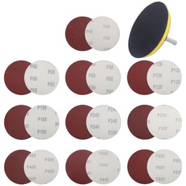 4 Inch Angle Grinder Sanding Discs Kit 100 Pcs Adhesive Sand Paper Discs 40-800 Grit Sandpaper with Cushion Pads and Hook & Loop Backing Pad Polishing Attachments for Wood, Metal, Plastic