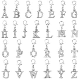 SUNNYCLUE 1 Box 26Pcs Alphabet Stitch Markers Crochet Marker Charms Lobster Clasp Alloy A to Z Letter Rhinestone Name Knitting Charms for Jewellery Making Crafts Weaving Quilting Supply Beginner Women