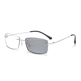 Xrpin Rimless Photochromic Nearsighted Glasses for Men Women Blue Light Blocking Myopia Glasses Distance Driving Eyeglasses (Silver, -2.5, Diopters)