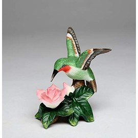 Cosmos Gifts Fine Elegant Porcelain Hummingbird with Pink Rose Figurine, 3-3/8" L