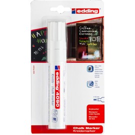 edding 4090 chalk marker - white - 1 chalk pen - chisel nib 4-15 mm - broad-nib wet wipe pen for chalkboards, windows, glass, mirrors - liquid chalk marker pens for opaque coverage