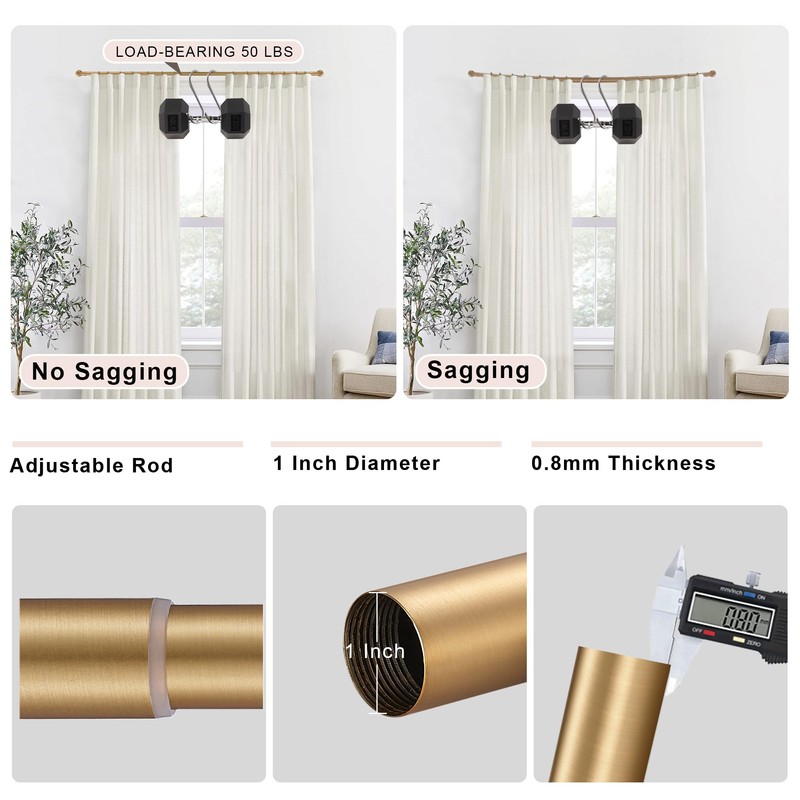 Warm Gold Curtain Rods 2 Pack,1 Inch Disc Curtain Rods