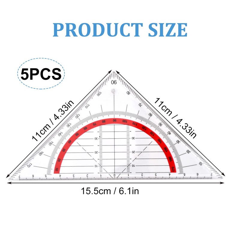 Set of 5 Geometry Triangle, Set Made of Hard Plastic,