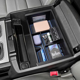 EDBETOS Center Console Organizer Tray Compatible with GMC Sierra 1500 Accessories/Silverado 1500 2014-2018 / Silverado 2500/3500 HD 15-19 /Suburban/Tahoe/Yukon 15-20 Armrest Storage Box (Blue Trim)