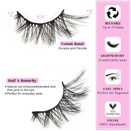 QUNETY Half Lashes False Half Eyelashes Cateye Wispy Lash Natural Look 14 Pairs Fake Eyelash Strips 8-15mm 3D Fluffy Lashes Pack for Women