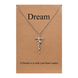 KQOZG Kreuzkette mit Dream-Schriftzug – Christliches Schmuckstück aus Legierung – 45 cm Halskette für Frauen & Männer – Inspirierendes Geschenk für Taufe, Geburtstag & Weihnachten