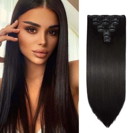 Gairyan Clip-In Hair Extensions Clips 8-Piece Set Synthetic Hairpiece Clip On Hair Extensions Clips 66 cm Straight Long Balayage Synthetic Hair for Girls (Dark Brown)