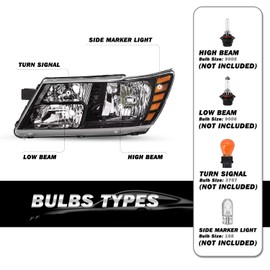 SOCKIR Headlight Assembly Fit for 2009-2020 Dodge Journey Headlamp Replacement OEM Black Housing with Amber Reflector LH+RH (Set of 2)